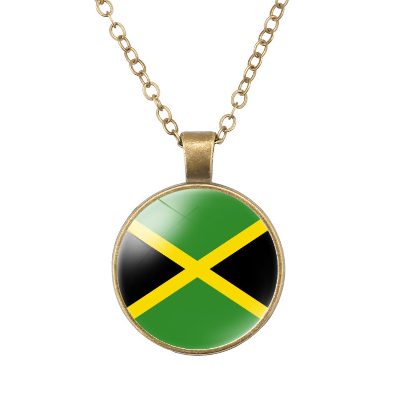 Wholesale North American National Flags Time Gem Round Retro Pendant Necklace